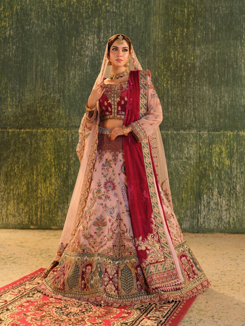 Multi-Color Shimmer Fabrics Bridal Lehenga - Image 2