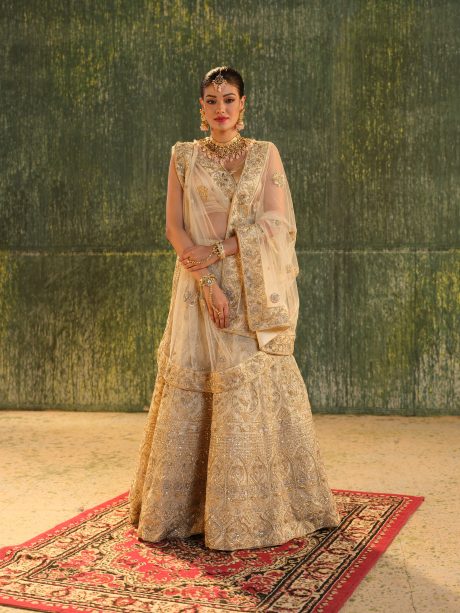 Hand Crafted Sequence Work Cream Color Bridal Lehenga