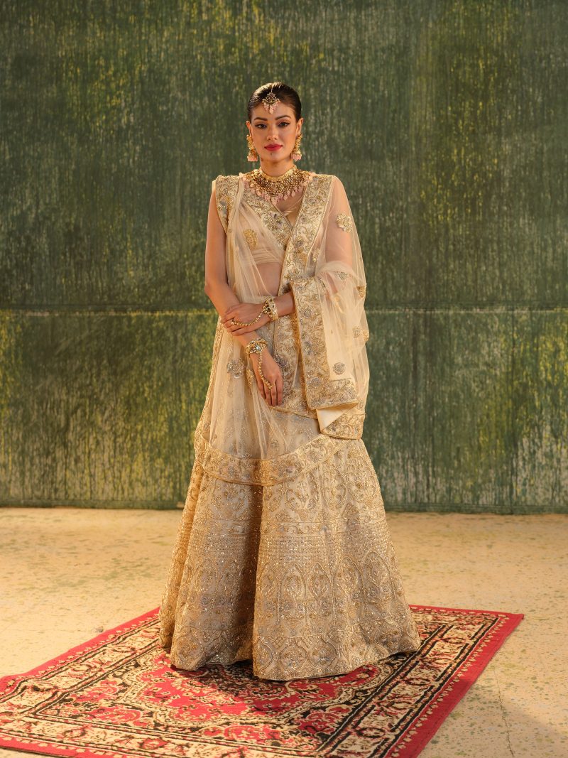 Hand Crafted Sequence Work Cream Color Bridal Lehenga