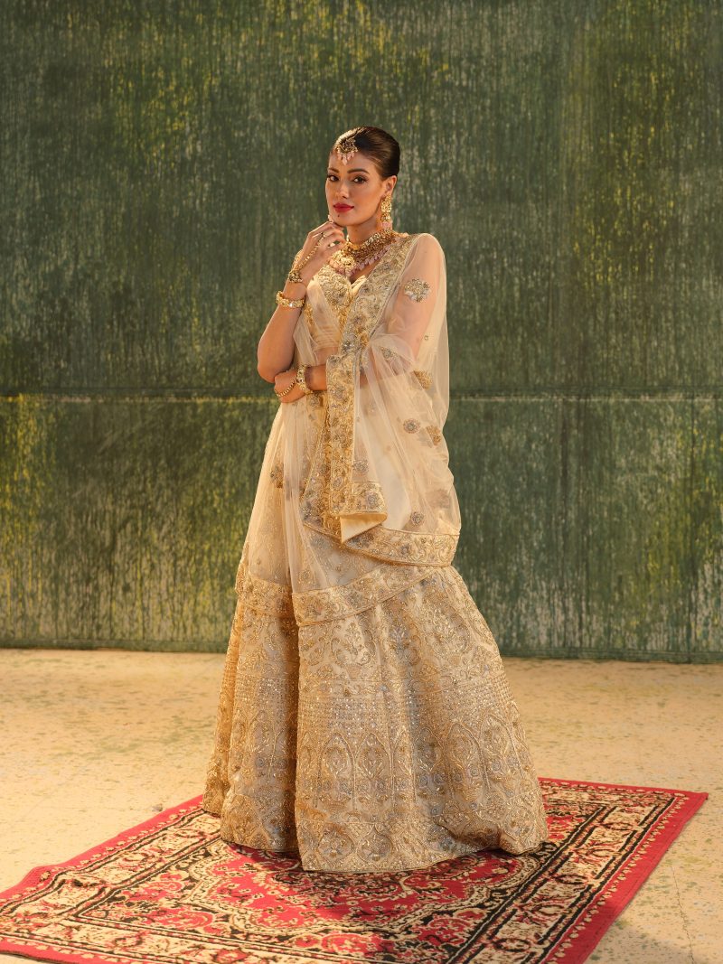 Hand Crafted Sequence Work Cream Color Bridal Lehenga