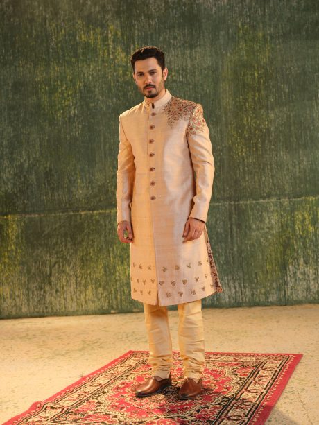 Glamorous Golden Color Silk Sherwani