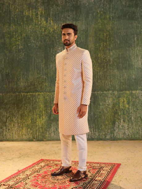 Glamorous Golden Color Silk Sherwani