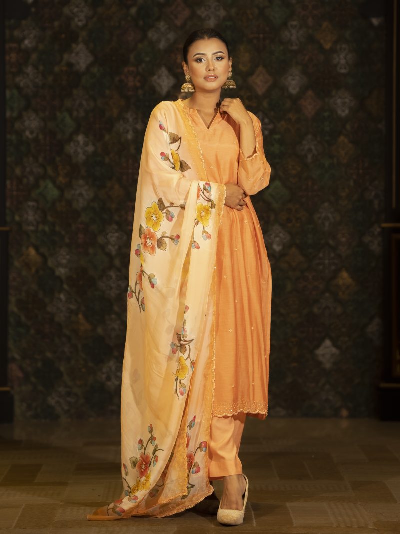 Vibrant Peach Color Casual Wear Cotton Shalwar Kameez