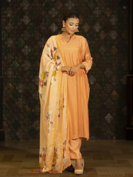 Vibrant Peach Color Casual Wear Cotton Shalwar Kameez