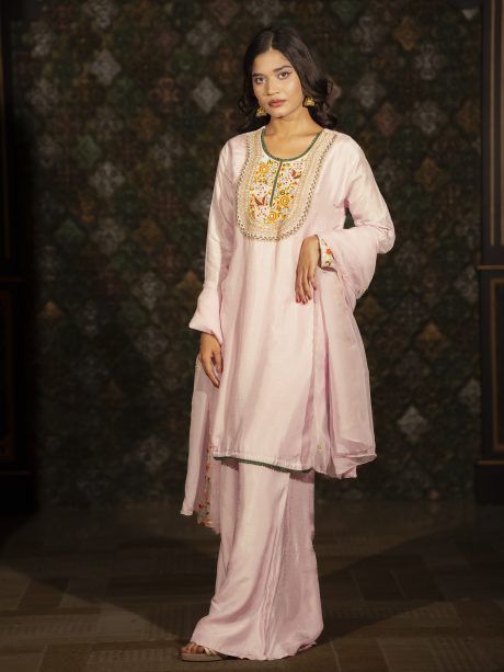 Gorgeous Pink Color Raw Silk Party Wear Gharara