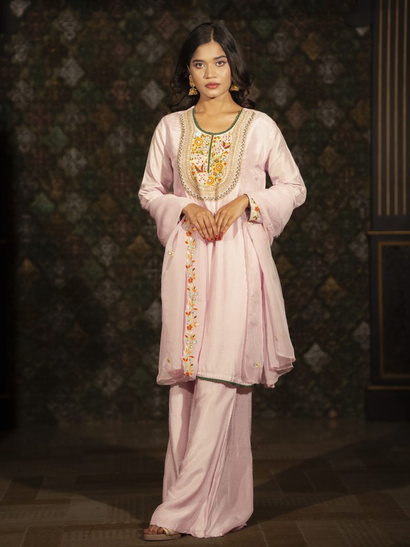 Gorgeous Pink Color Raw Silk Party Wear Gharara