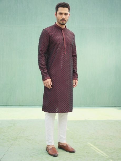 Gorgeous Maroon Color Party Wear Silk Panjabi