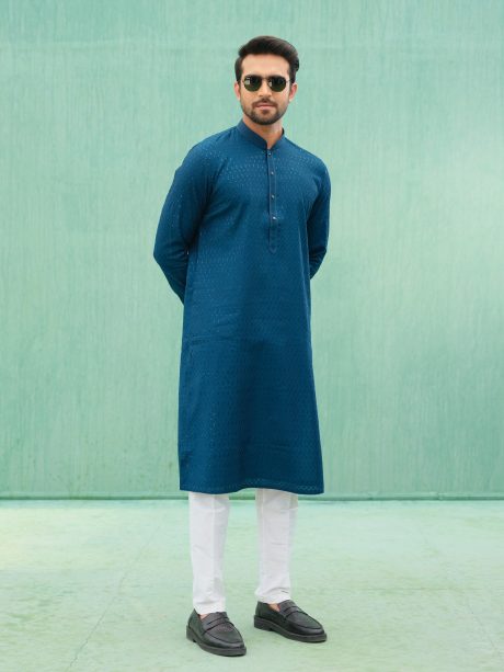 Tremendous Casual Wear Blue Colored Silk Panjabi