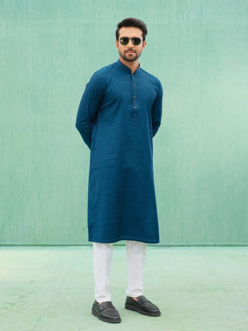 Tremendous Casual Wear Blue Colored Silk Panjabi