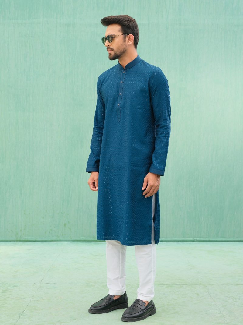 Tremendous Casual Wear Blue Colored Silk Panjabi - Image 2