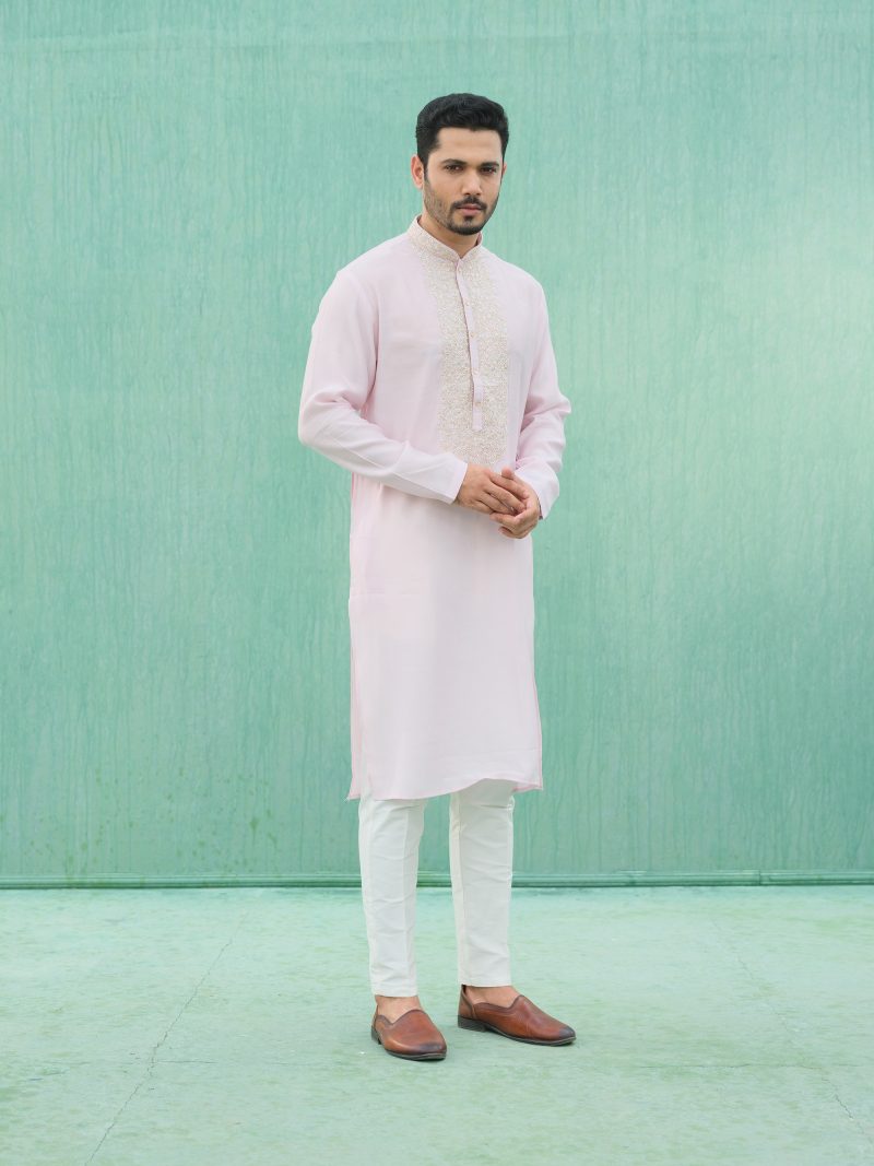 Tremendous Looking Party Wear Baby Pink Colored Cotton Panjabi