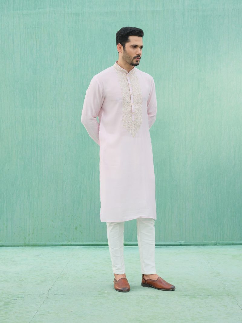 Tremendous Looking Party Wear Baby Pink Colored Cotton Panjabi