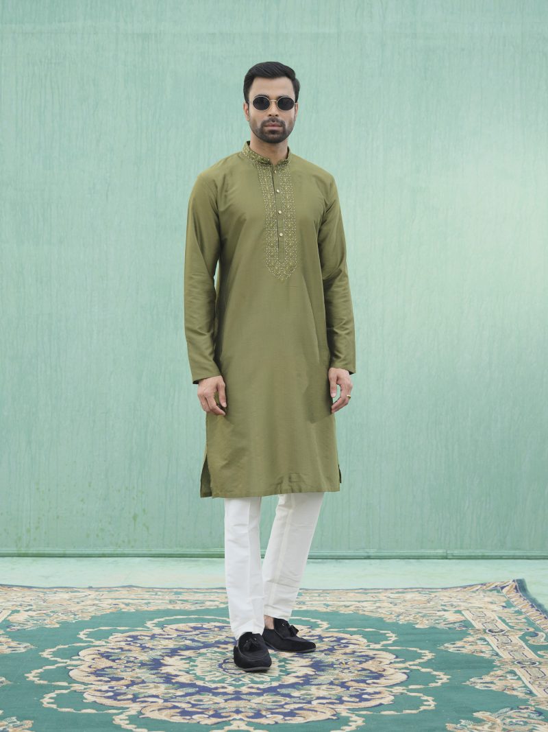 Beautiful Looking Green Colored Cotton Panjabi