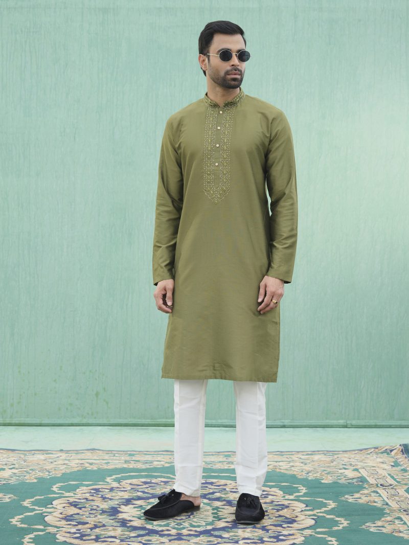Beautiful Looking Green Colored Cotton Panjabi - Image 3