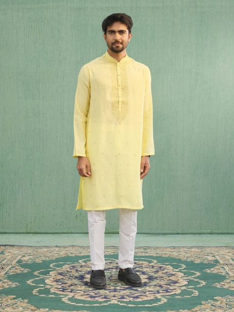 Fashionable Yellow Colored Cotton Panjabi
