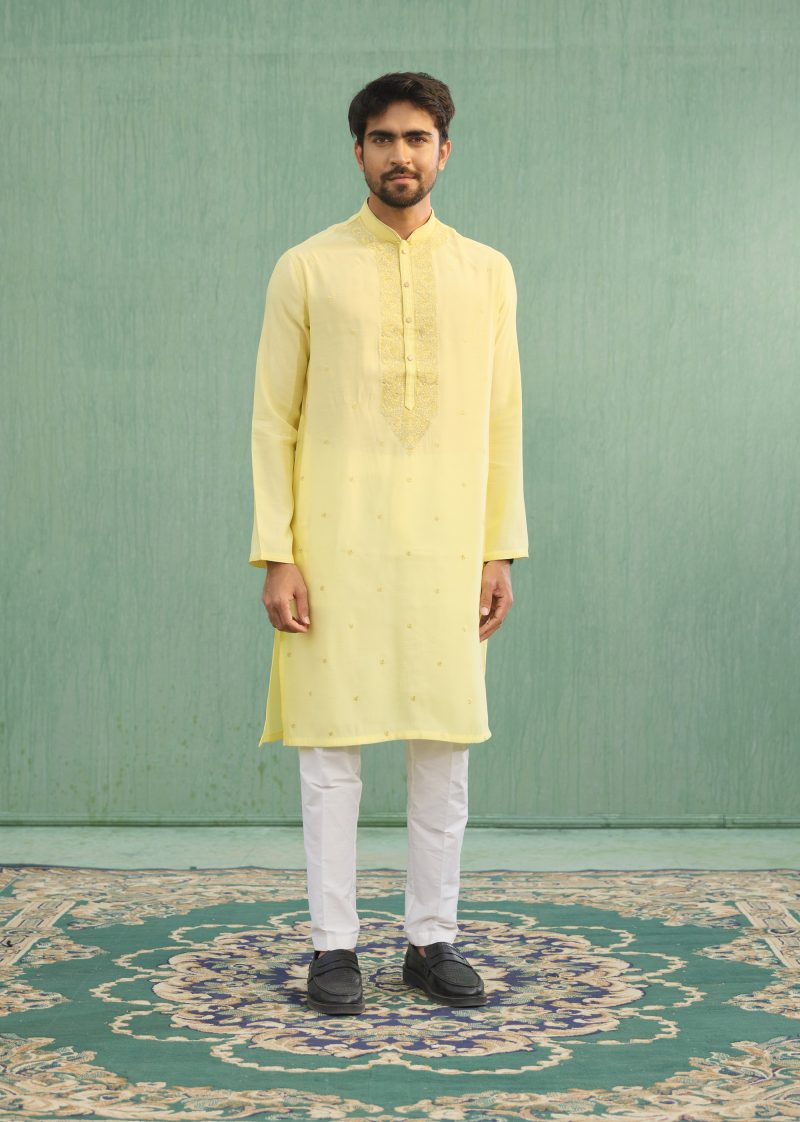 Fashionable Yellow Colored Cotton Panjabi