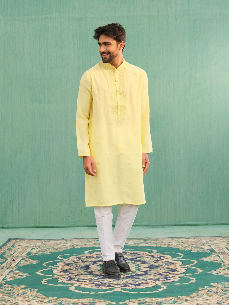 Fashionable Yellow Colored Cotton Panjabi