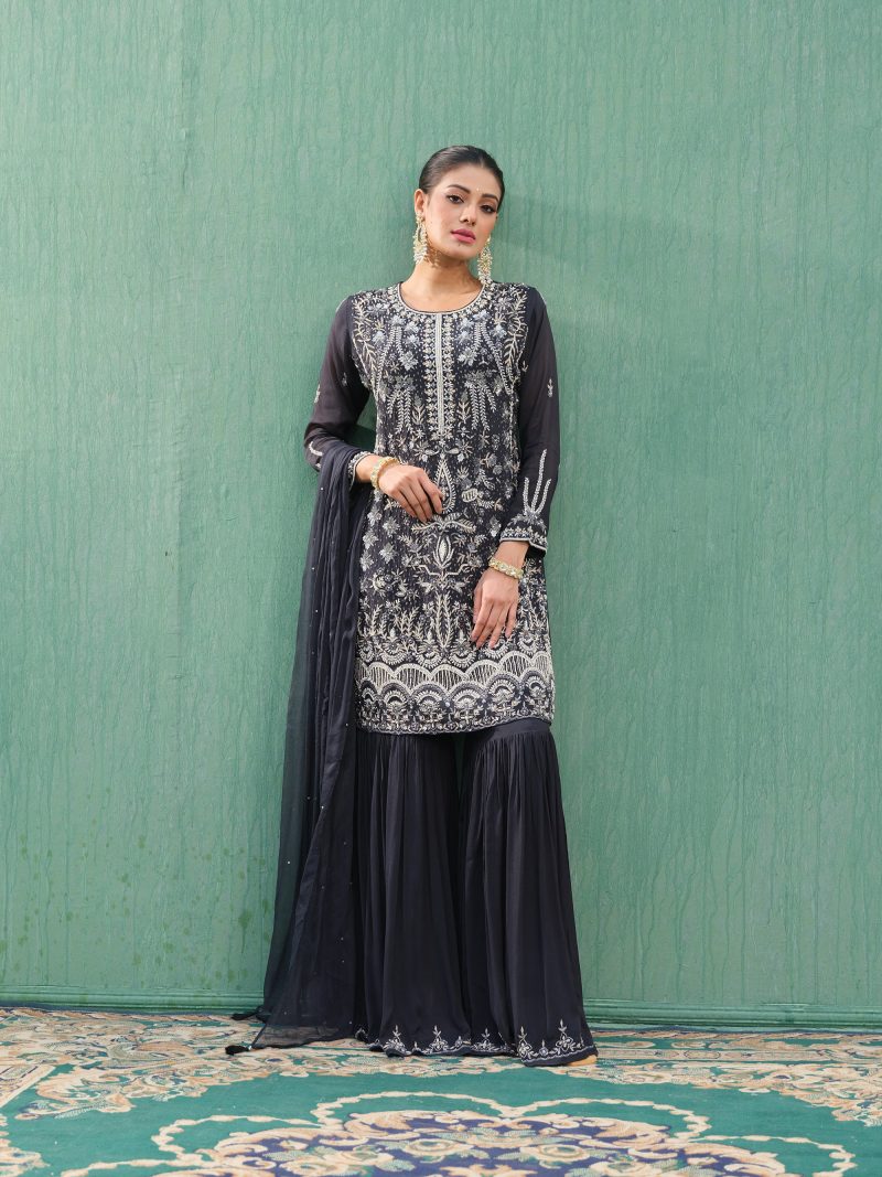 Party Wear Gorgeous Black Color Silk Gharara